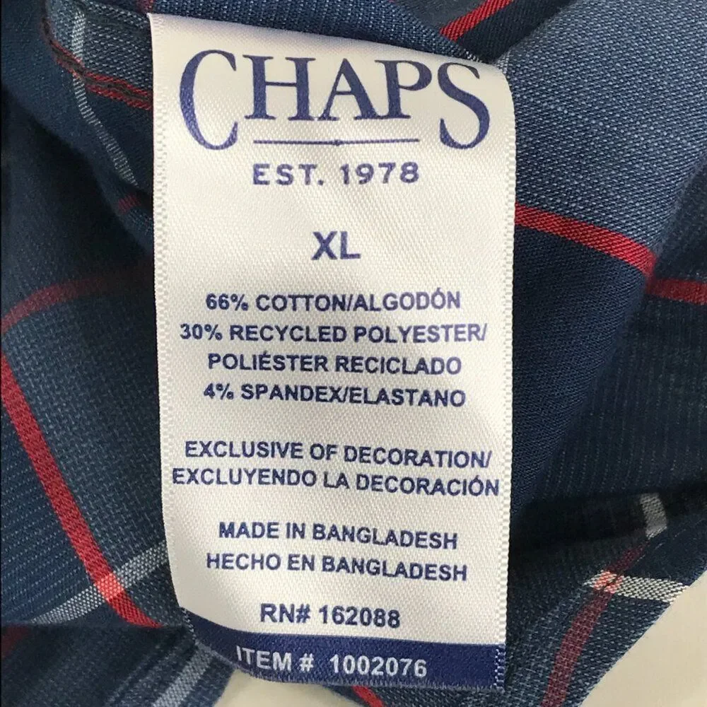 Chaps Easy Care Button Down Shirt Men's XL Plaid Long Sleeve Stretch Casual